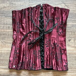 Victoria’s Secret Elegant Bridal Burgundy Floral and Black Corset Large 36